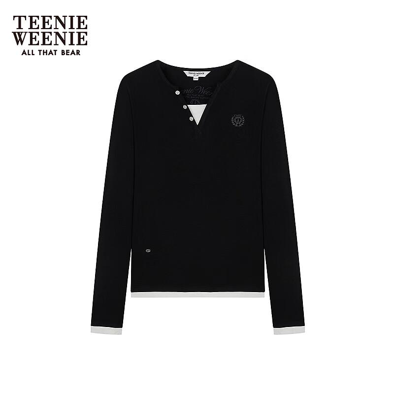 

Teenie Weenie Women s Retro Henley V-Neck Long Sleeve Top