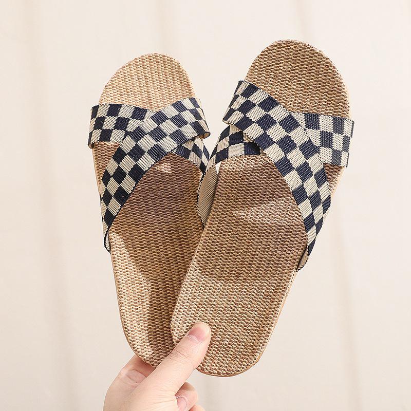 Cotton and Linen Non-Slip Home Slippers for Men and Women – Indoor Summer Slippers with Thick Bottom for Wooden Floors.