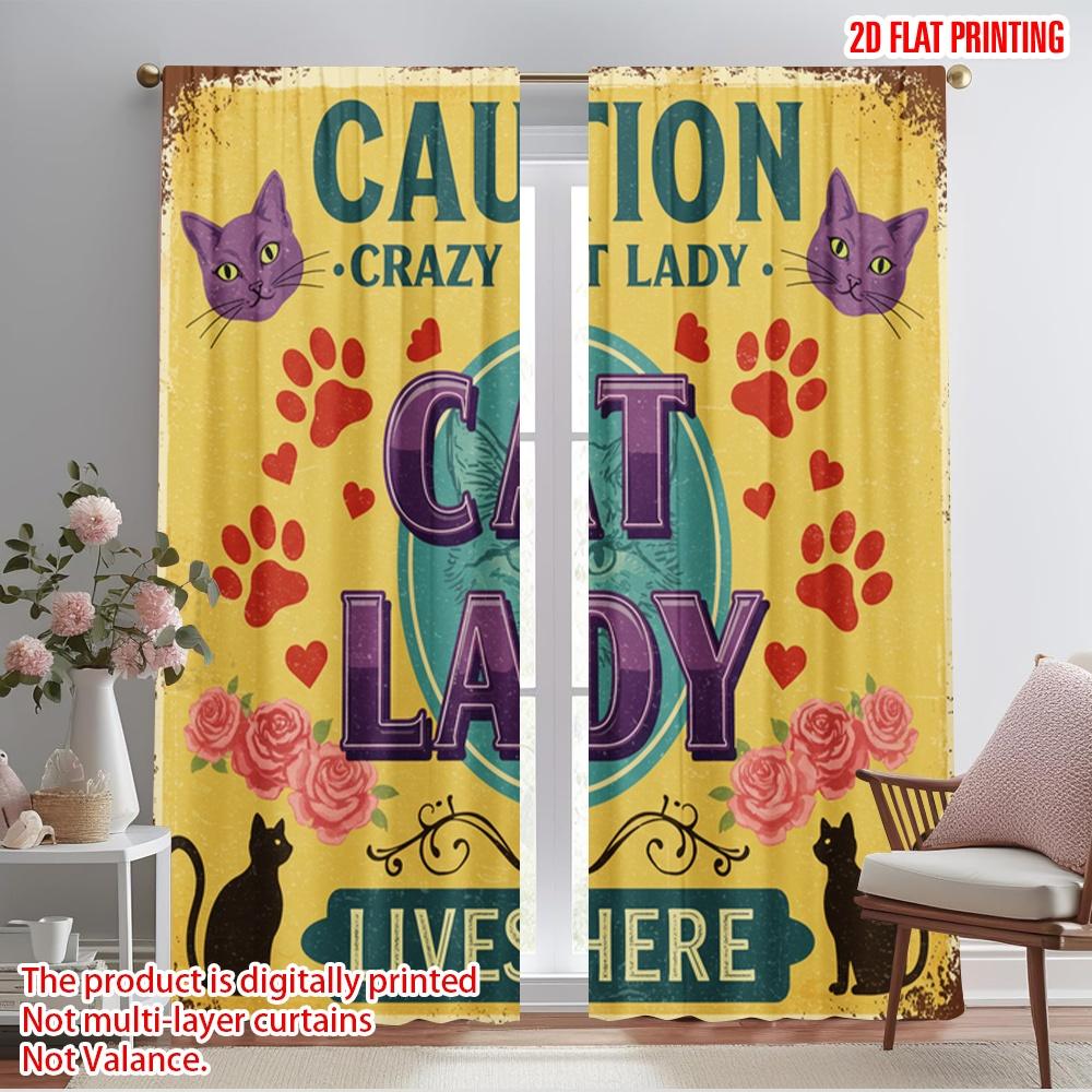 

2pcs 2D flat printing Curtain Crazy Cat Lady Vintage Polyester Without Electricity Festive Holiday Use for Holiday Decor 52.50×116.00 CM 2pcs