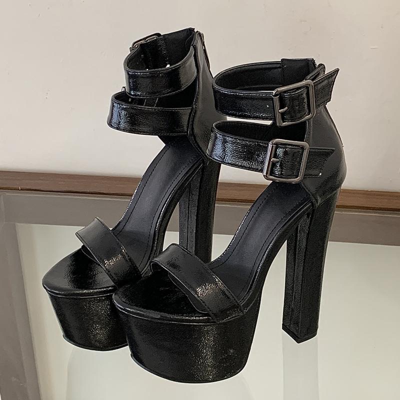 

Eilyken Women Sandals Summer Square High Heels Zipper Shoes Fashion Platform Open Toe Buckle Strap Pumps Large Size 45 35 чорний