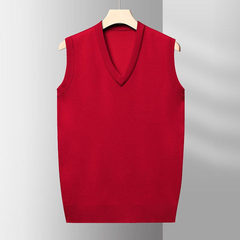 Solid Color V-neck Sweater Vest In Autumn and Winter Middle-aged and Old Dad Wears A Shirt and Knitted Vest Sleeveless Vest.
