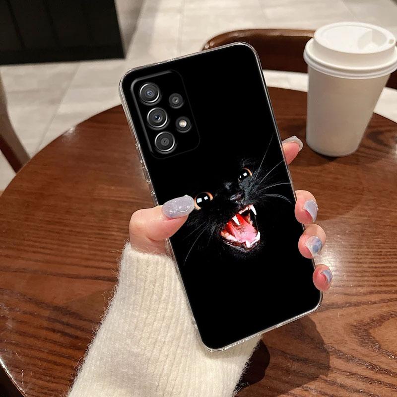 Black Cats Cute cat For Samsung Galaxy A55 Case A54 A52 A53 5G A15 A14 A13 A21S A23 A51 A34 A35 A33 A32 A72 A71 Phone Case Clear