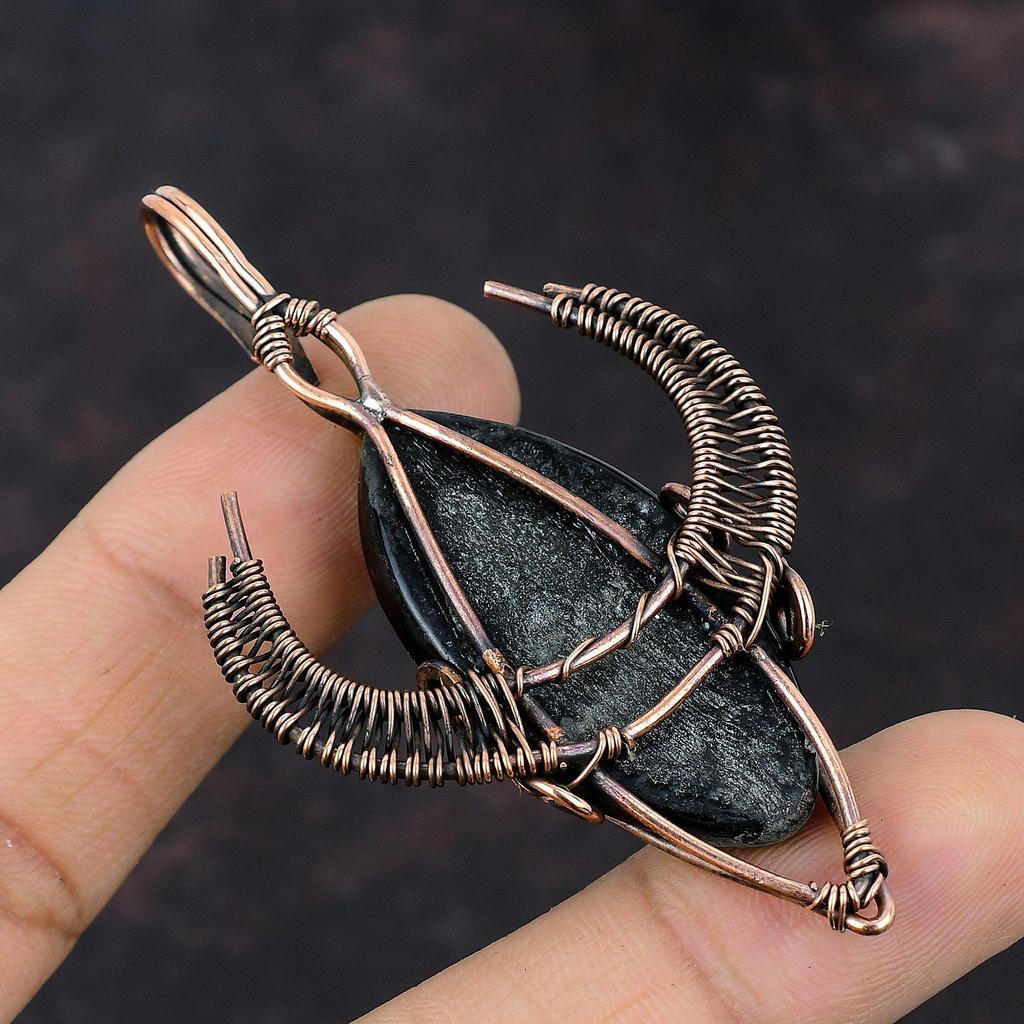 Black Color Evil Eye Pendant Copper Wire Wrapped Pendant Handmade Jewelry Bull Face Shape Pendant Copper Jewelry Gemstone Pendant For Gift