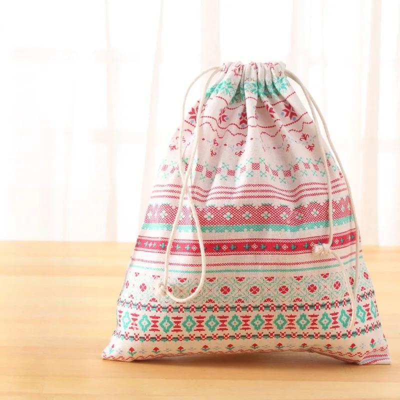 Small Fresh Printed Cotton Hemp Travel Storage Bag Bundle Pocket Drawstring Bag Clothes Storage and Organizing Bag Dustproof Bag