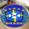 Brazil National Football Team Round Area Rug,Carpet Rug for Living Room Bedroom Sofa Playroom Decor,Non-slip Floor Mat