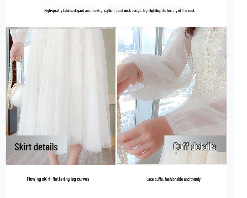 Elegant Autumn Fairy Mesh Lace Dress - Gentle Forest Style Temperament