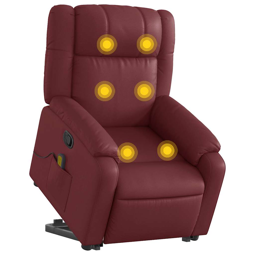 Massage Recliner with Rising Assistance Burgundy Artificial Leather