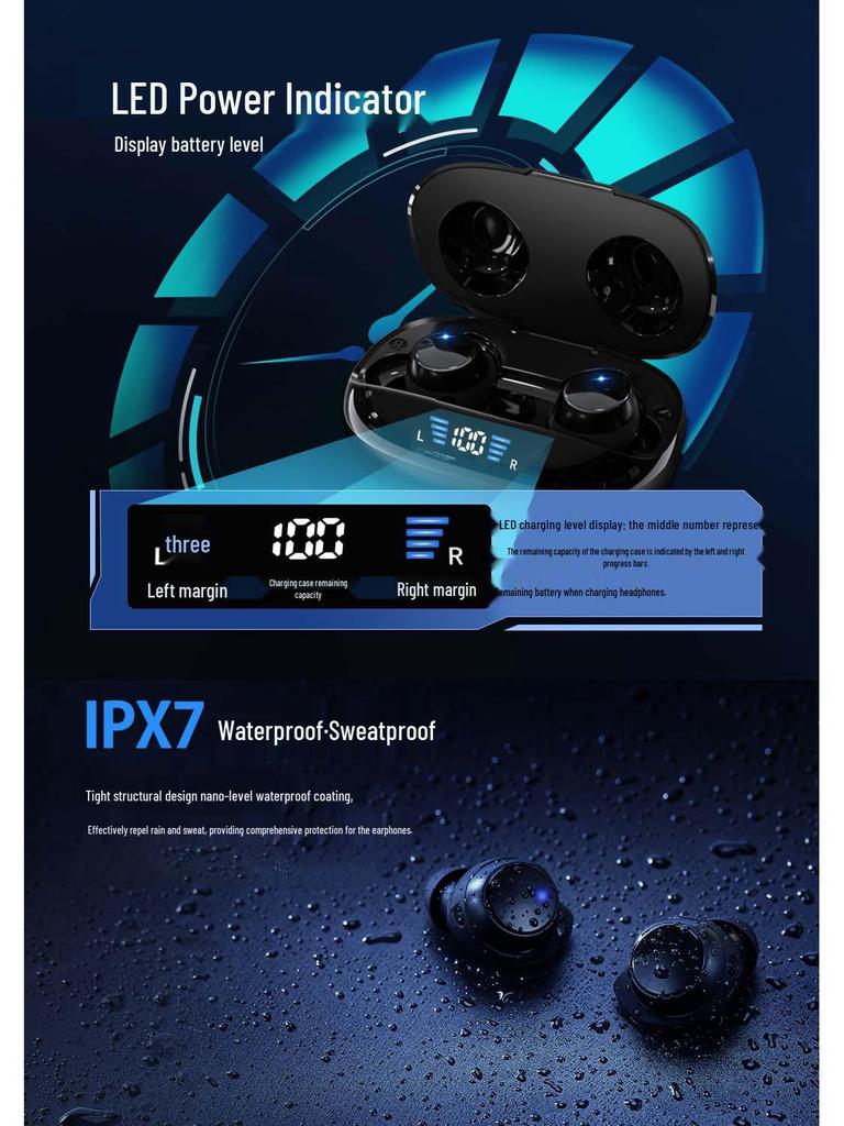 New TWS Wireless Bluetooth 5.3 Earbuds: Mini Sports Noise-Cancelling Digital Display