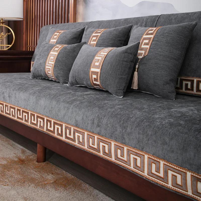 Chenille Gold Thread Embroidery Non-slip Towel Pillowcase Decore Home L-shaped Sofa Cushion Four Season Universal Sofa Cover
