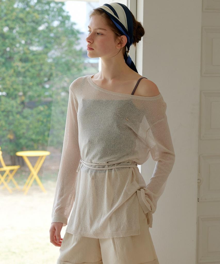 Ollibeudeollibeu Linen Blend See-Through Boat Neck Pullover Ok6Mp4280