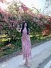2025 Summer French Pink Chiffon Floral Slim Fit Camisole Dress