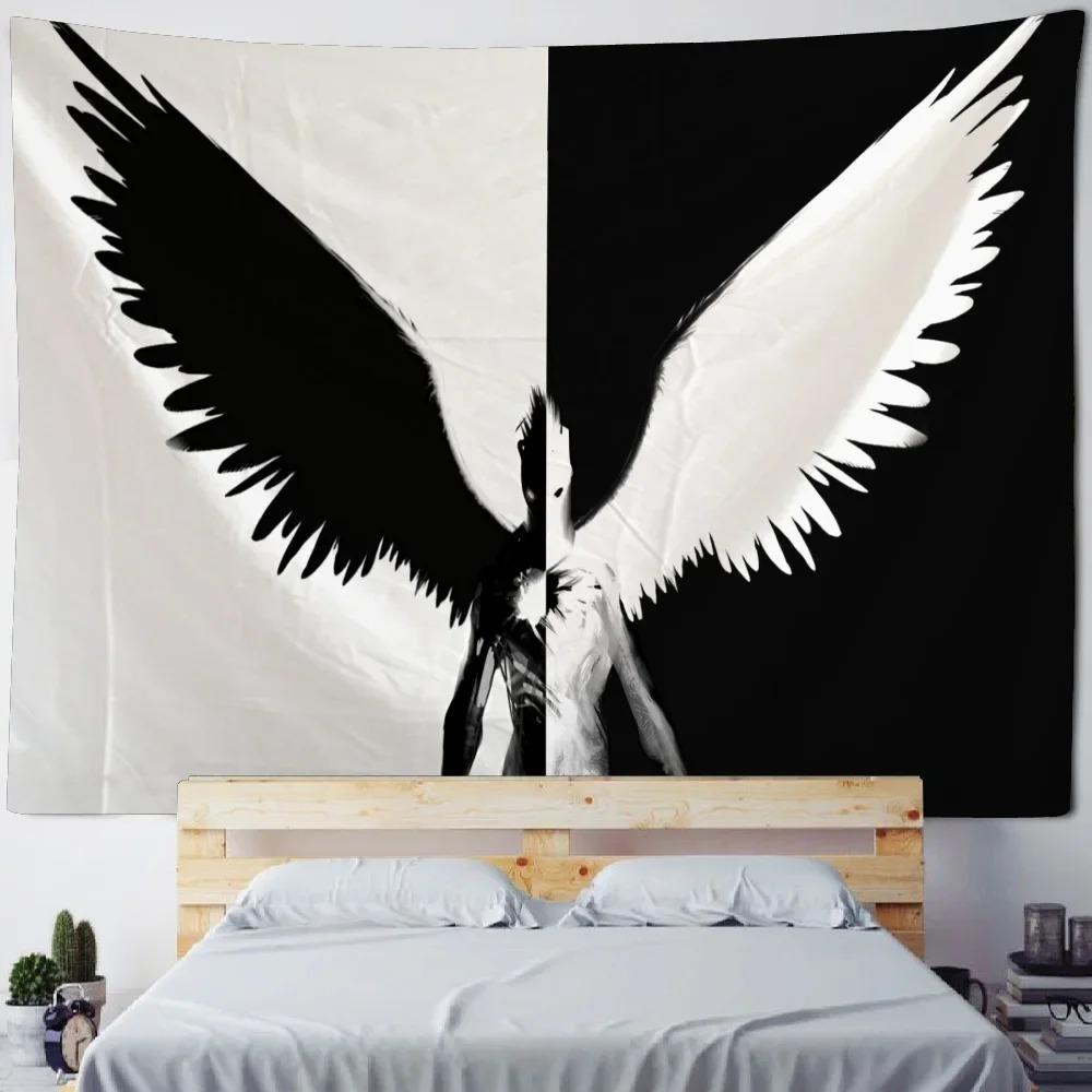 Черно-белые цветные крылья Декоративный гобелен Украшение стены для дома Офис Гостиная — фото 10