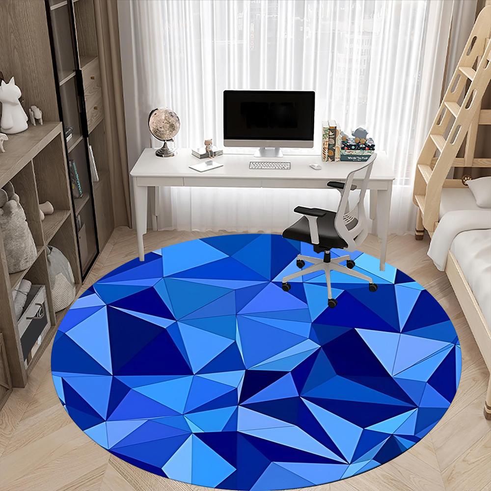 1pc Blue Gemstone Chair Carpet for Office, Round Non-Slip Durable Large Size Office Carpet, Suitable for Office, Beautiful Decoration
