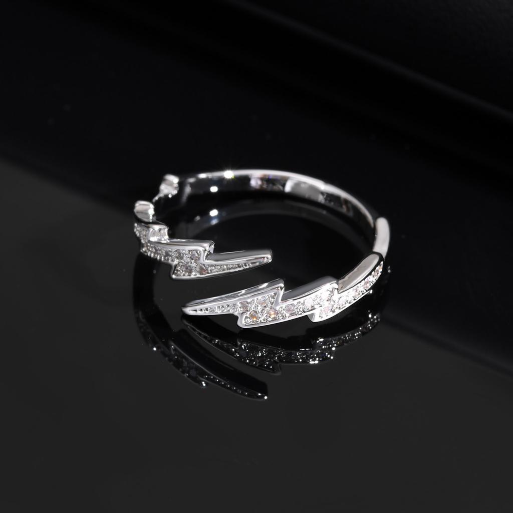 Hip Hop Zircon Lightning Open Rings for Men,Punk Metal Creative Adjustable Ring,Trendy Jewelry Gifts