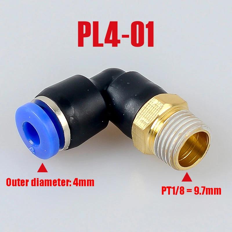 PL pneumatic connector 4mm-12mm hose OD 1/8 "1/4" 3/8 "1/2" male pneumatic thread tube elbow connector tube Air Push In mount