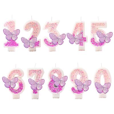 Gradient Butterfly Digital Candle Birthday Cake Topper Table Butterfly Decor 0-9 Purple Number Birthday Candles Party Supplies