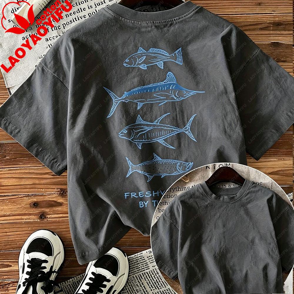 Fresh Catch Sea Fish Graphic TShirt Unisex Casual Cotton Short Sleeve Ocean Fishing Lover Tee Funny Outdoors High Quality Cotton