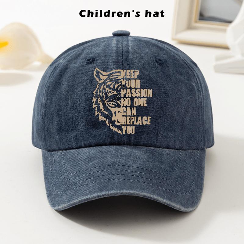 Tiger Passion Letter Graphic Baseball Cap Distressed Washed Cotton Outdoor Adjustable Hat for Unisex One Size