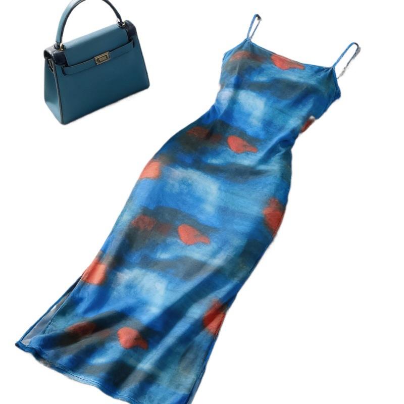 High Sense Retro Spice Girl Waist and Hip Skirt New Pure Desire Wind Suspender Dress Women's Long Dress Tie-dye
