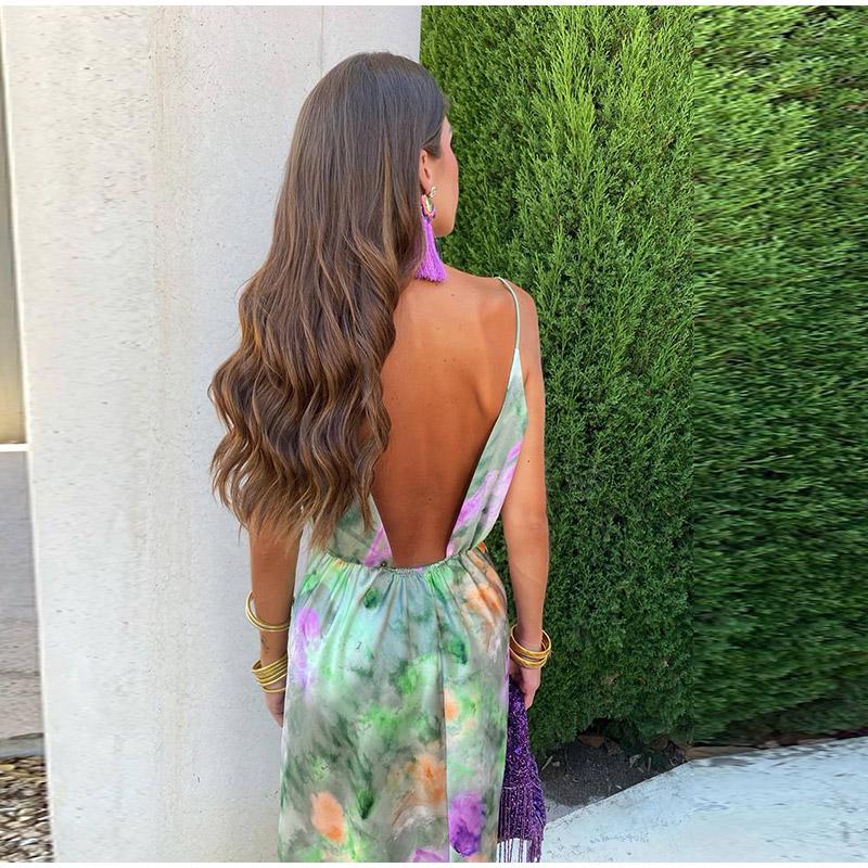Fashion Elegant Print Dress Women Sexy Off Shoulder Backless Tie-dye Suspender Female Dresses 2 Piece Slash Neck Vacation Lady Robes