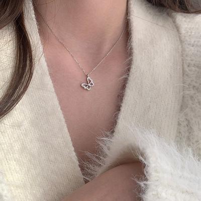 Cold Wind Trend Silver Butterfly Necklace, Summer Fresh Niche Design Diamond Internet Celebrity Collarbone Chain