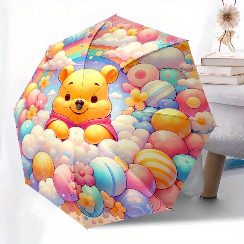 Pooh Bear,Rainbow Automatic Opening and Closing Umbrella 8 Ribs Windproof Portable Folding Umbrella with Plastic Handle, Suitable for Casu