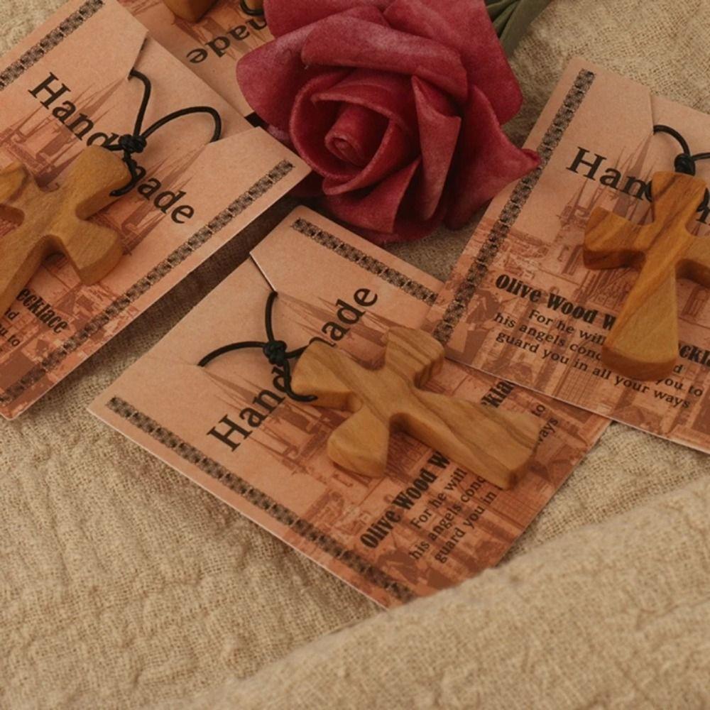 Leather Rope Cross Necklaces Hand-carved Neckchain for Prayer Funny Cross Pendant Anniversary