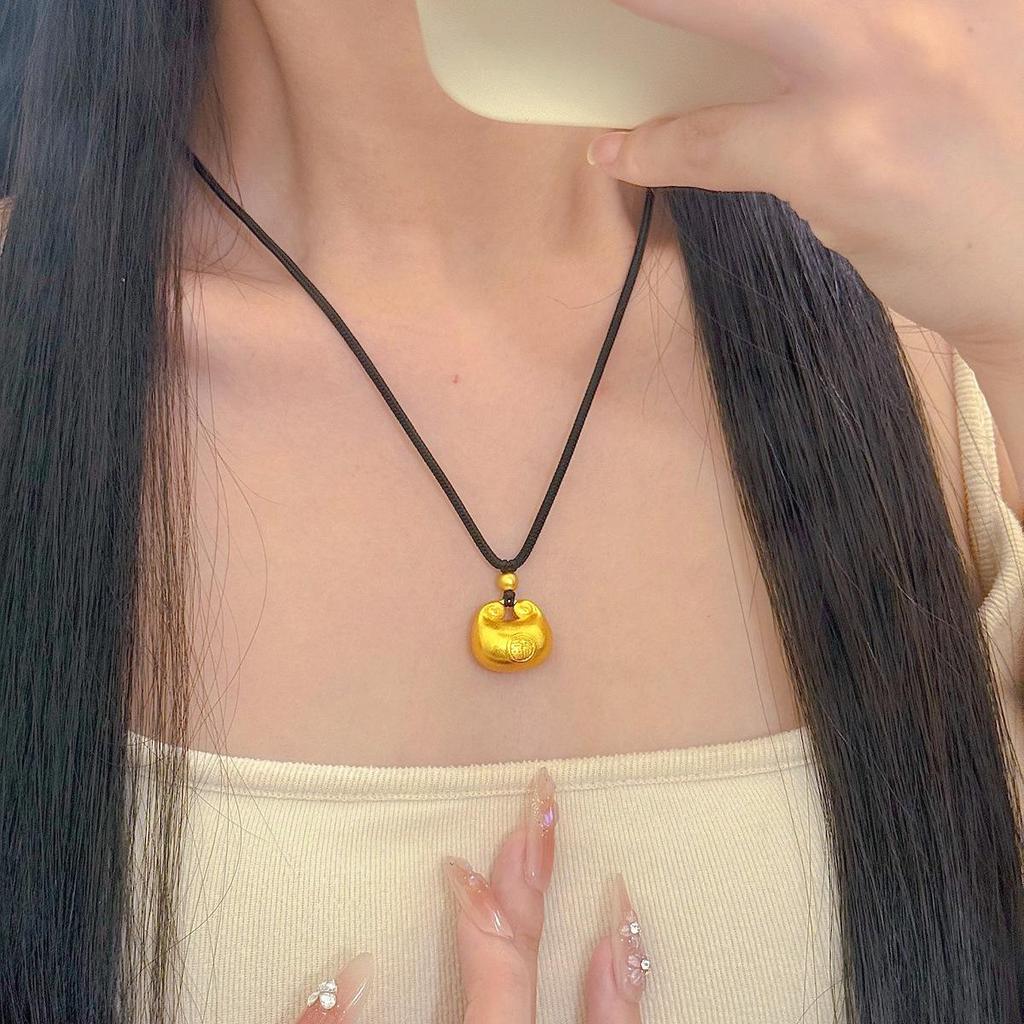 Gold Plated Little Fat Fu Pendant Necklace for Women - Simulated Gold Nugget Sweater Chain