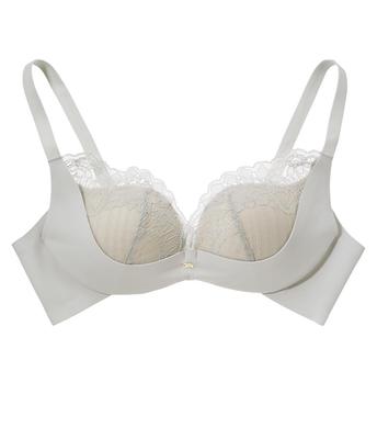 Peach John Wireless Enhances Your Breasts with Stays High and Slims Side E70 Bra, Cleavage, Comfortable, Sides, Fat, Gray,