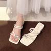 High Heels Women's Outer Wear 2025 Summer New Versatile Niche French Fashion Bow Thick Heel Slippers Women's Sandals