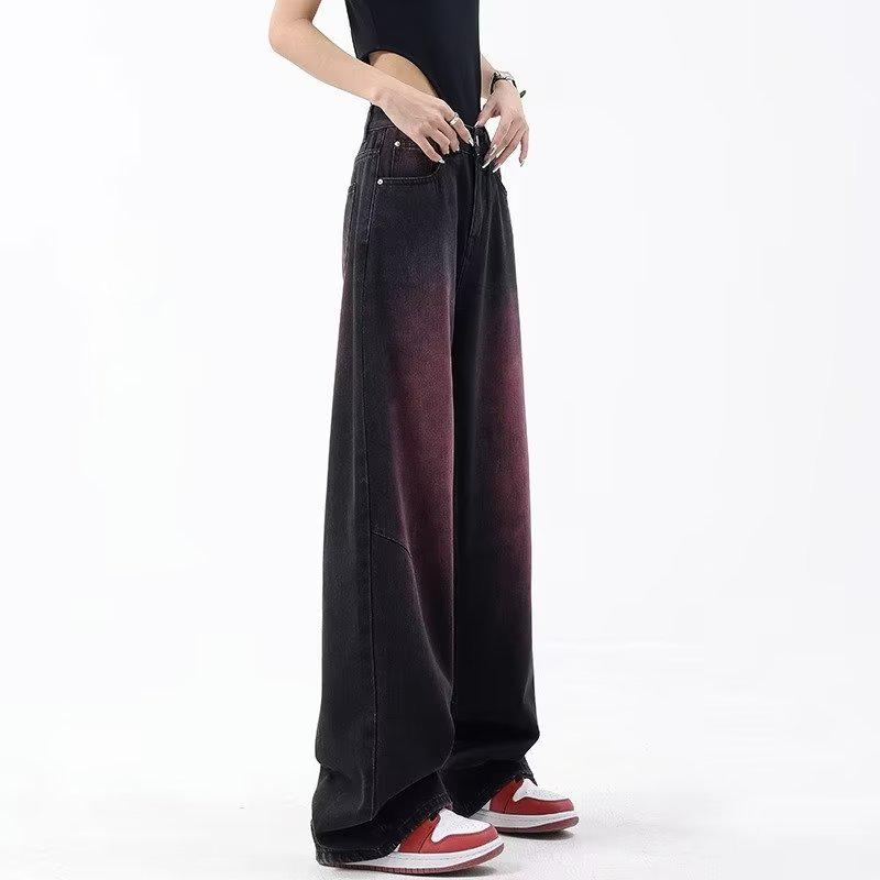 Women's Autumn Plus Size Retro Graffiti Wide-Leg Denim Jeans
