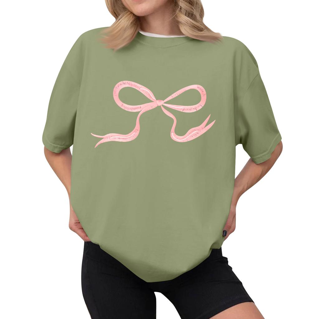 Dámské ležérní tištěné tričko s kulatým výstřihem, svetr s krátkým rukávem