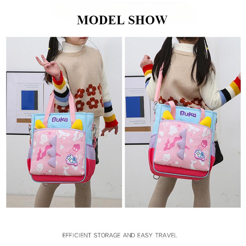 BUKA 3D Cartoon Dinosaur Handheld Tutoring Bags Special for Primary School Student Light Multi-functional Kid Messenger Bag Pupil Homework Storage Bag