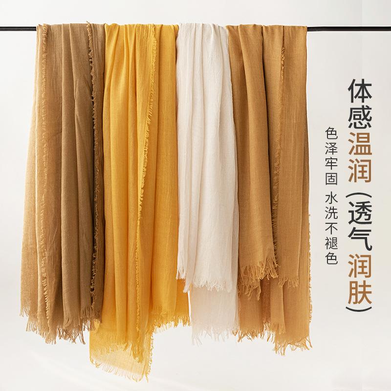 Herbst Baumwolle und Leinen Schal Einfarbig Schlichter Sonnenschutz Schal Damen High-End Seidenschal Garnschal Kopftuch Haar