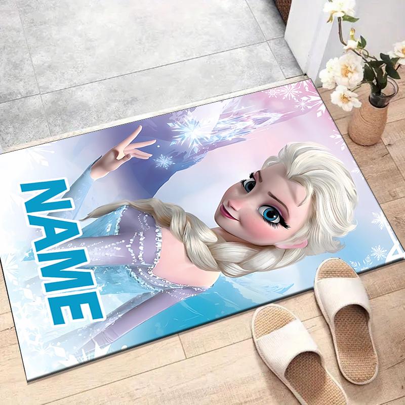 Custom Frozen Mat Personalized Name, Polyester Washable Indoor Entryway Rug, Gift for Christmas, Easter, Thanksgiving Day