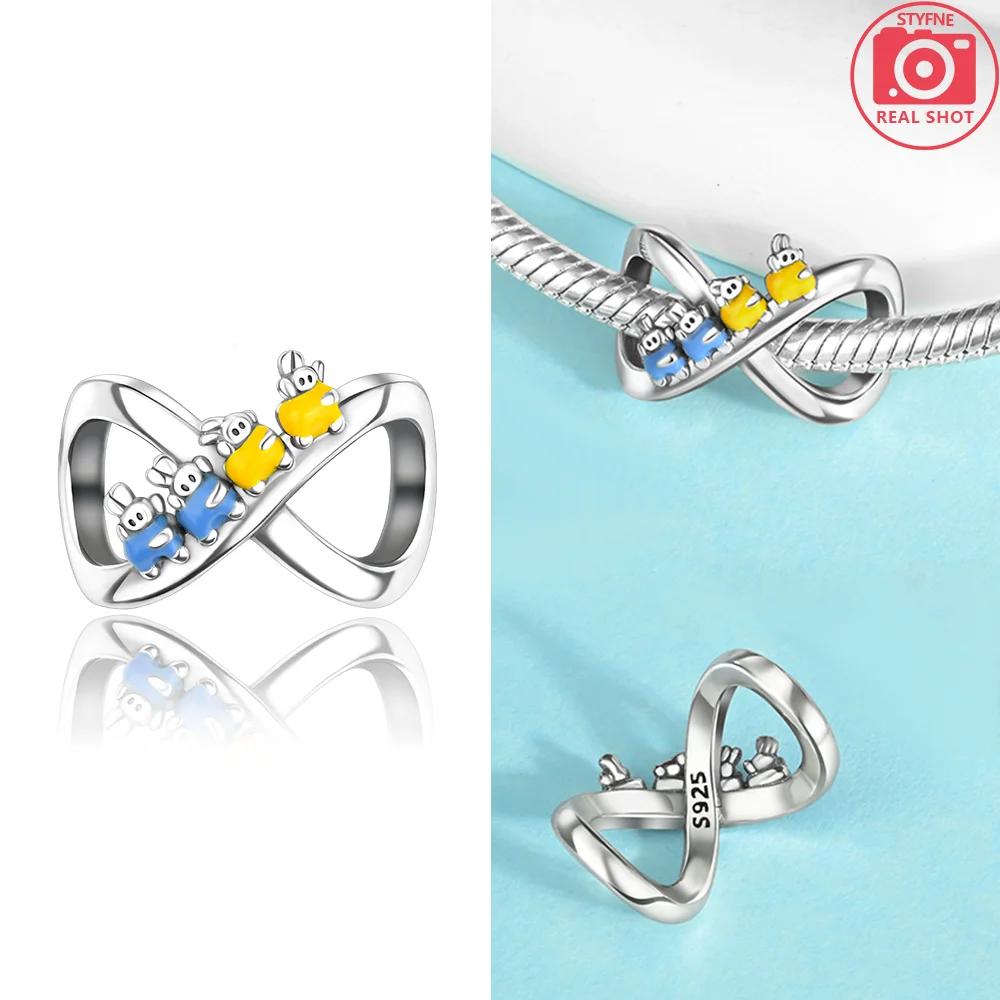 Infinite Pink Heart Zircon Crown Pendant Original Copper Charms Beads Fit Bracelet Women Jewelry Diy Gift Accessory Making