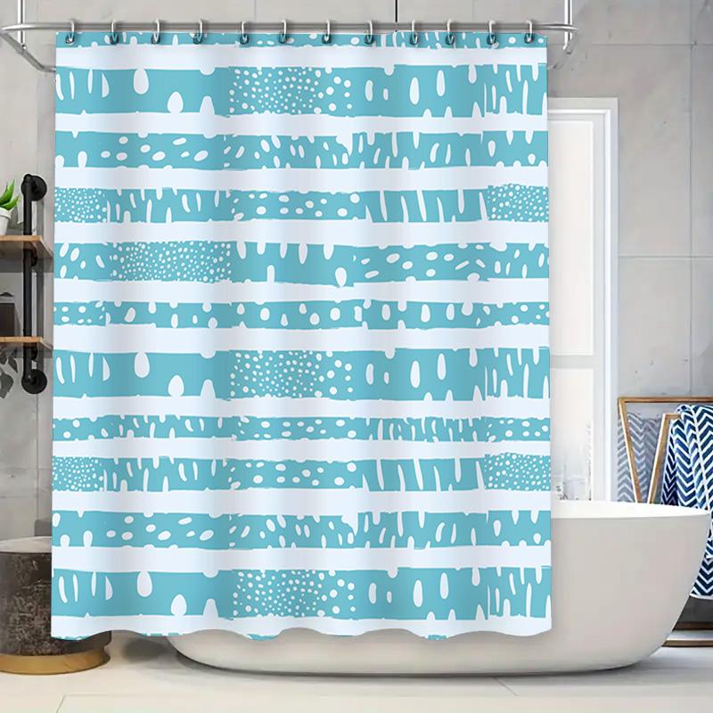 

Blue Striped Waterproof Shower Curtain Modern Bathroom Decorations For Bathrooms Rectangular Design With White Pattern Print Mad W60H190(CM)-1 Pcs