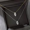 Two Prong Marquise Cut Single Stone Pendant Thin Link Chain Two Tone Minimalist Women Neck Jewelry