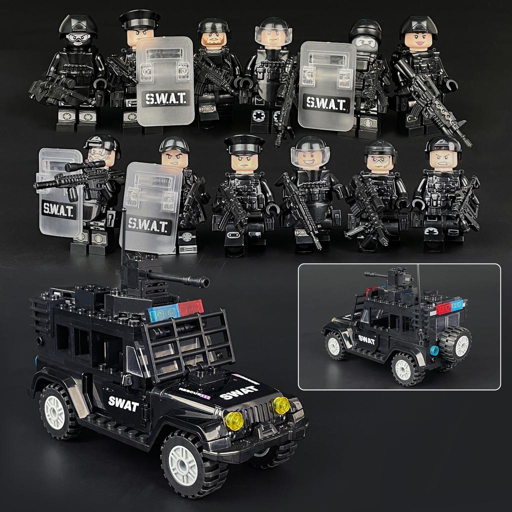 Riot Black SWAT Car Small Particle Building Blocks Children's Building Blocks Toy Christmas Gift