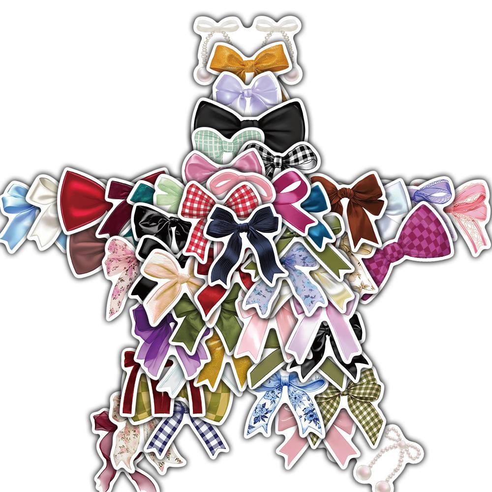 

50PCS Cute Bow Sticker Guitar Y2K Fashion Skateboard Wall Bar Cafe Living Phone Bicycle Guitar Waterproof Graffiti Stickers