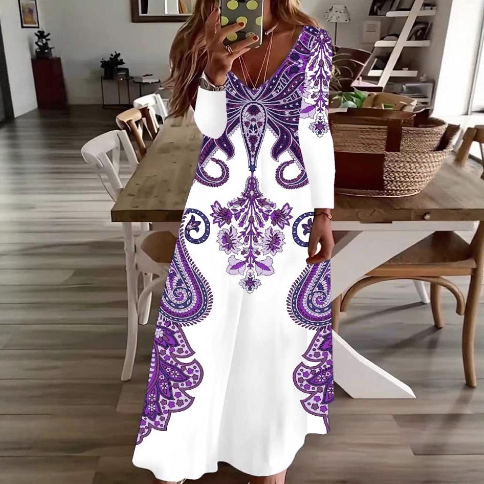 2025 Europäisches & Amerikanisches Herbst-Print Langarmkleid