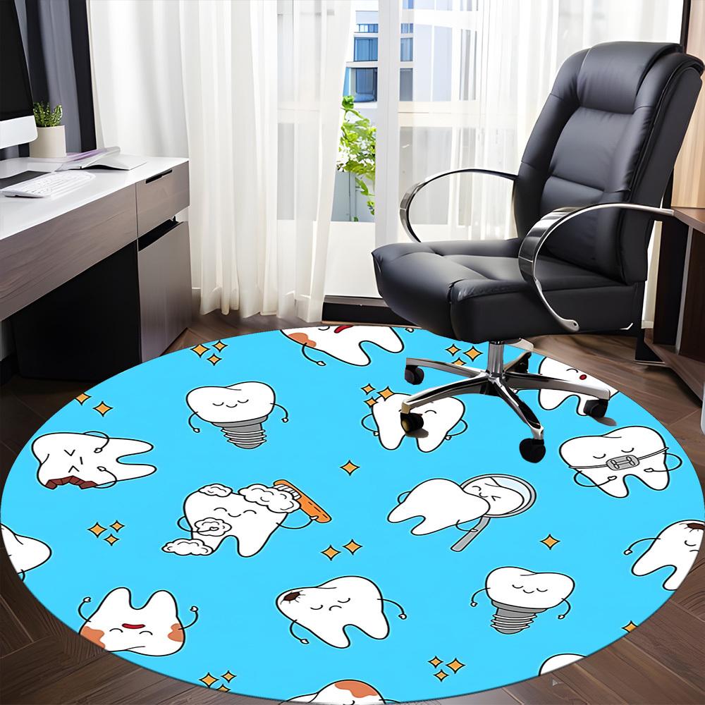 1pc Tooth Illustration Office Round Rug, Carpet for Office, Gaming, Lightweight Round Floor Mat yy260208045