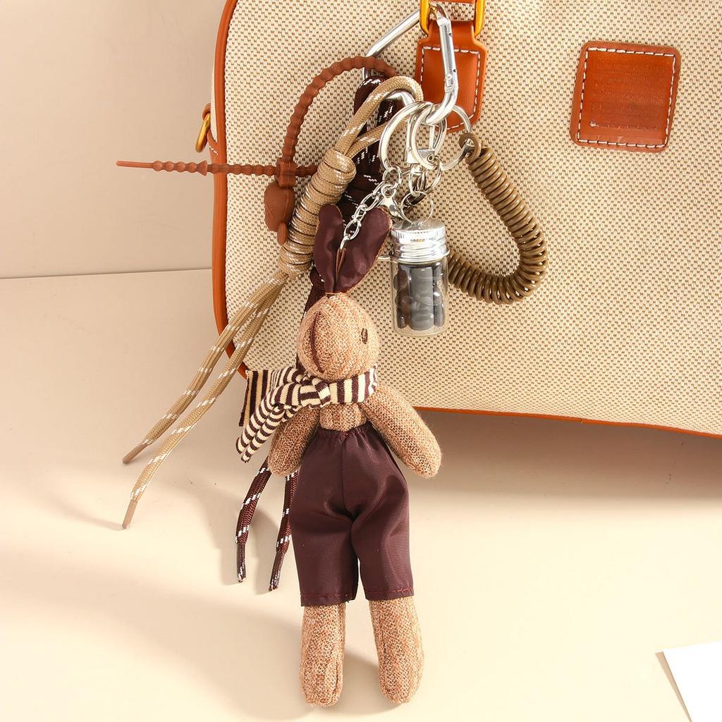 Style Personality Creativity Cute Plush Doll Scarf Little Rabbit Pendant Coffee Bean Bag Pendant Keychain