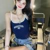 Women With Padded Bra Crop Tops O-neck Solid Crop Tops 2024 Summer Letter Printing Tops Spaghetti Camisole