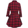 Women Fashion Casual Plaid Printed Long Sleeve Mid Length Belted Lapel Lace Dress