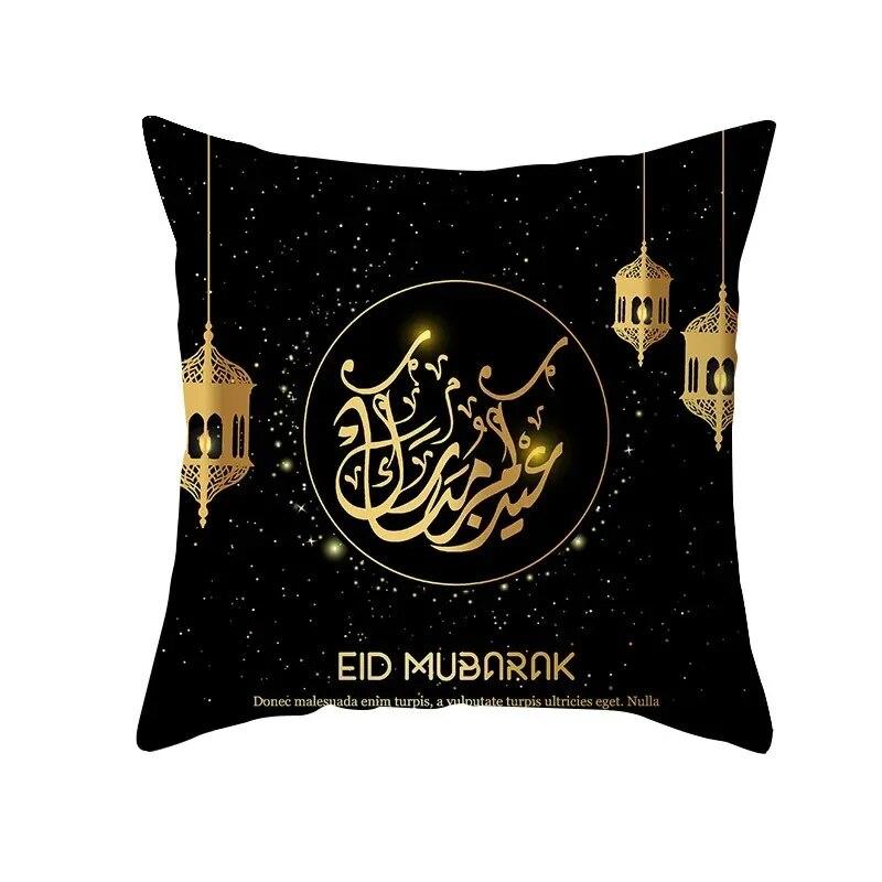 Golden Ramadan Eid Mubarak Moon Mosque Decorative Cushion Cover Islamic Pillow Cover for Sofa Home Car Decoration