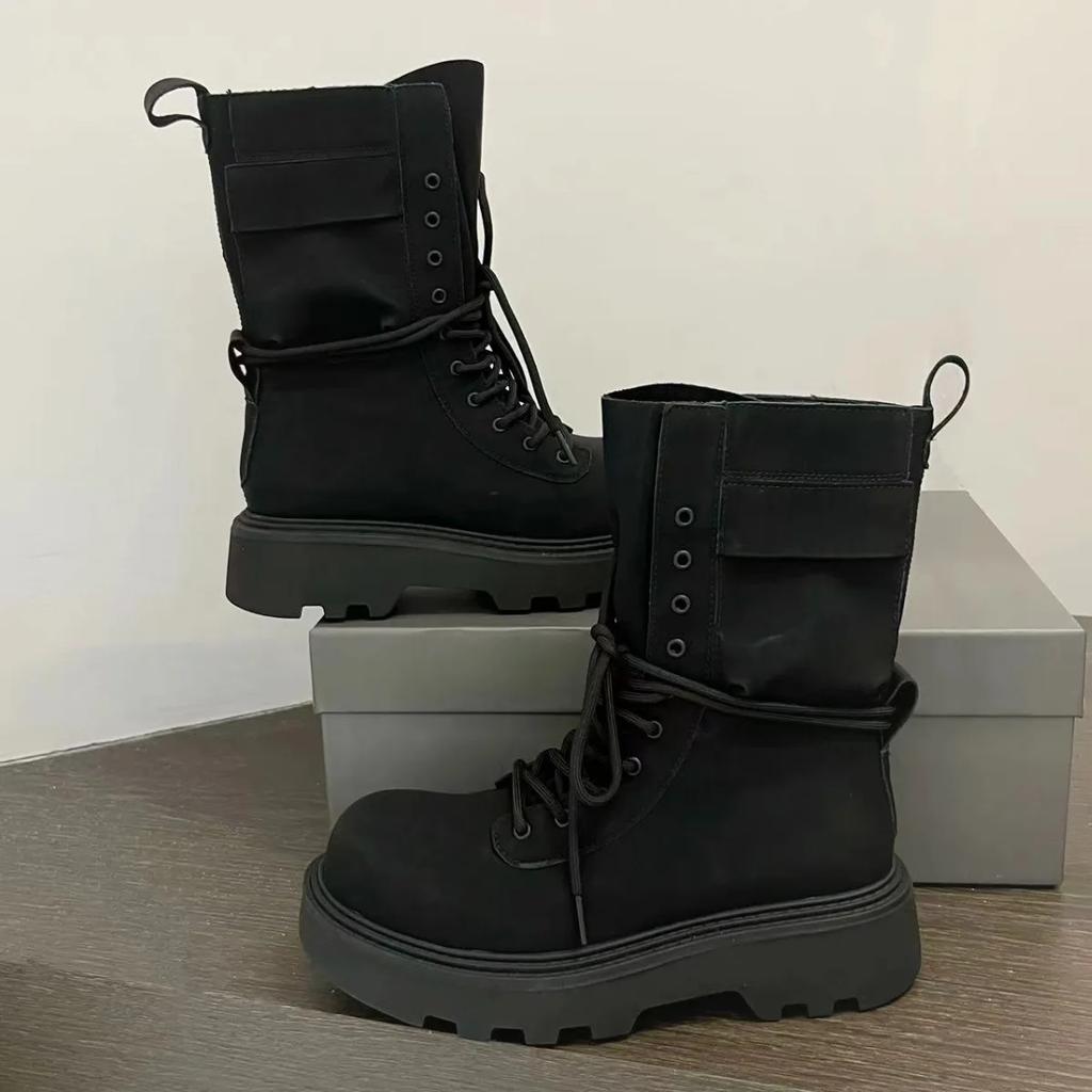 Fashion New Mid Calf Boots Women Autumn Winter Fashion Lace-up Ladies Chelsea Zipper Botas Mujer Boots Sports Platform Heel Ladies Shoes