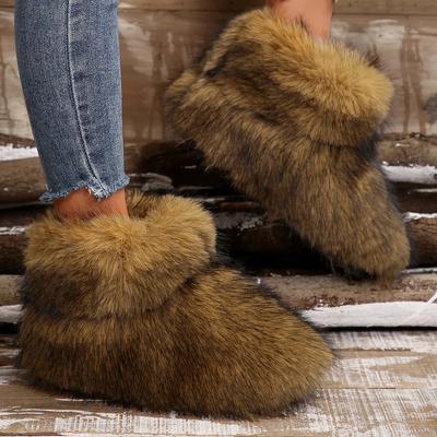 Mode Damen Winter Schneestiefel Outdoor Luxus Pelzigen Faux Fuchspelz Stiefel Frau Plüsch Warme Plateauschuhe Neue Mode Bottes Große Größe
