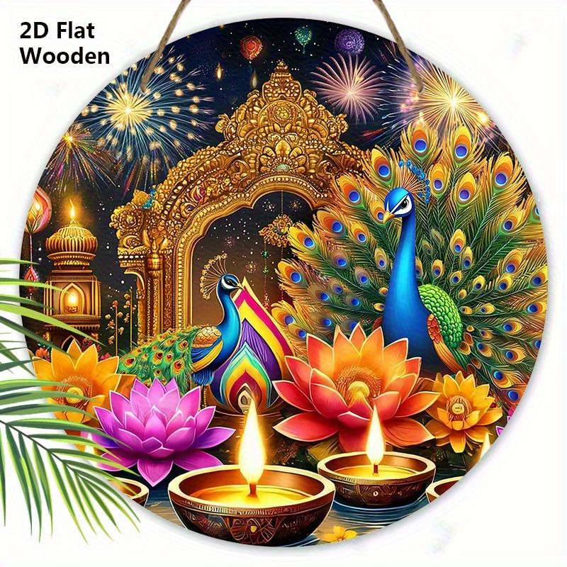 

Деревянная табличка «Фестиваль Дивали» с узором павлина - Очаровательная декоративная табличка - Идеально подходит для входной двери, настенного декора - Идеальное украшение для фестиваля Дивали 20cm/7.87in