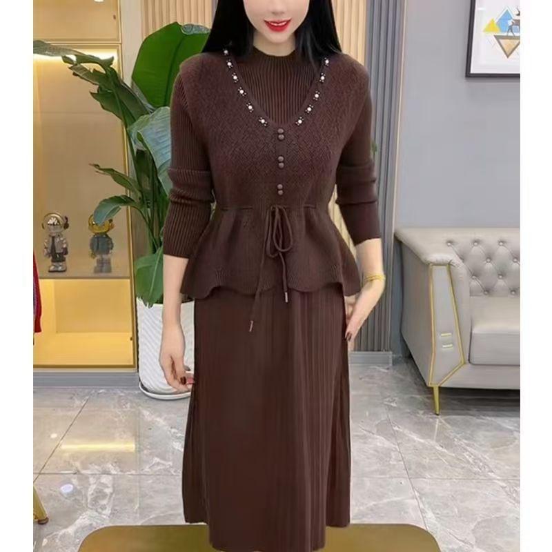 Two-Piece Knit Vest & Dress Set: Mid-Length, Slim-Fit, Autumn/Winter Fashion